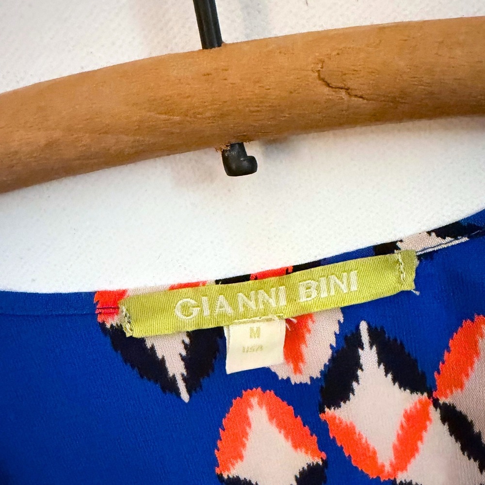 Gianni Bini Womens Geometric Ikat Open Front Kimono Cardigan Oversized M Blue - Picture 9 of 10
